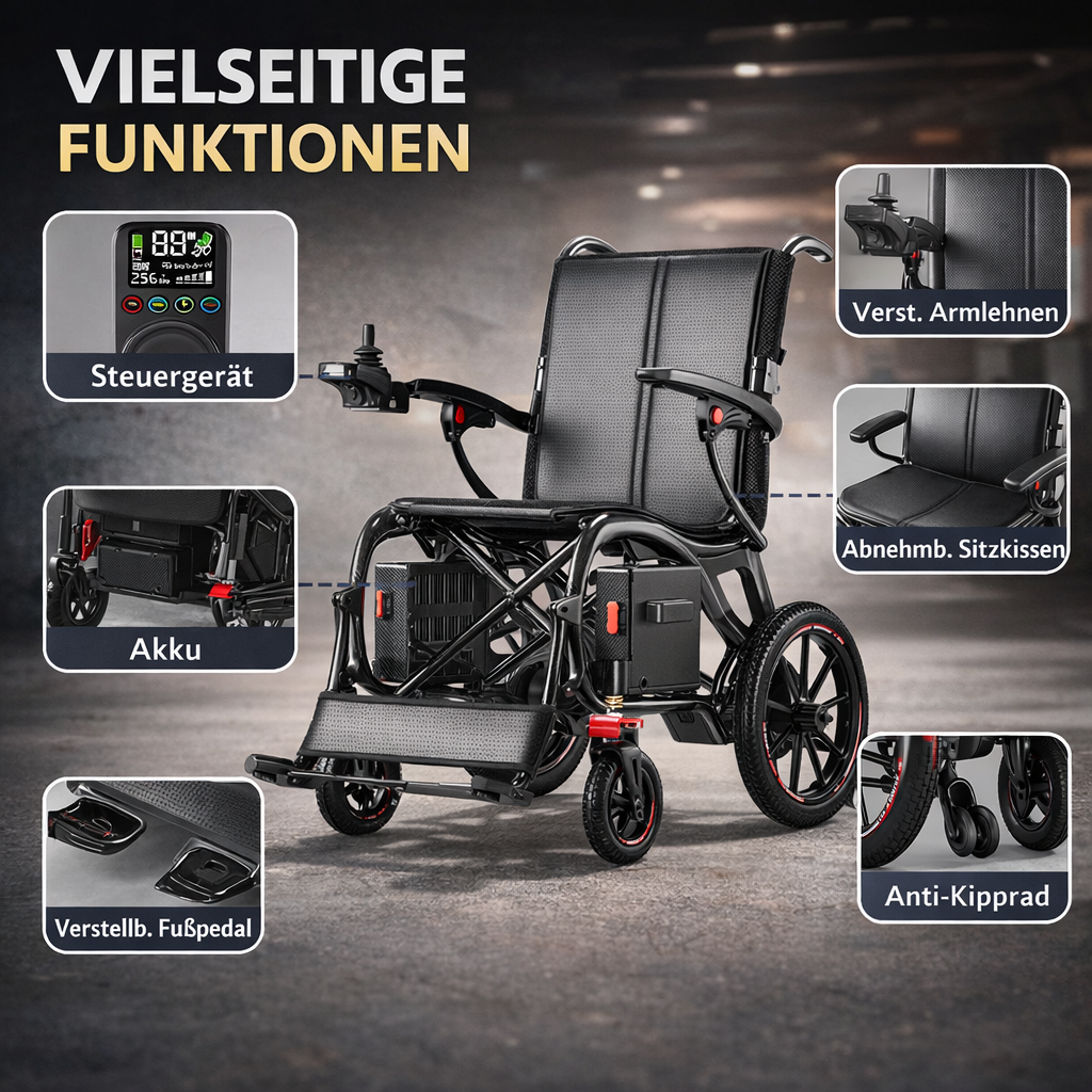 Invvqu XP06 Carbon Elektrorollstuhl, faltbar, 16 kg, bis 30 km Reichweite