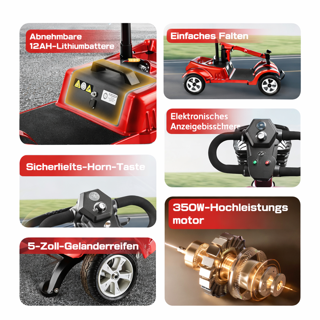 Invvqu Z02 Elektromobil in Rot – faltbar, 350W Motor, 20 km Reichweite, 150 kg