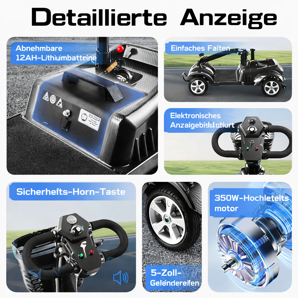 Invvqu Z02 Elektromobil in Schwarz – faltbar, 350W Motor, 20 km Reichweite, 150 kg